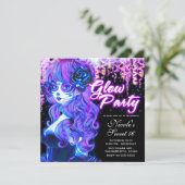 Dag van de Dode Suiker Schedel Meisje Glow Neon Fe Kaart (Staand voorkant)