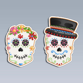 Dag van de Dode Suiker Schedel Paar Calavera Cooki Sticker