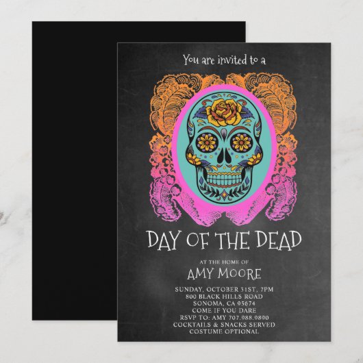 Dag Van De Dode Suiker Schedel Schoolbord Feest Ui Kaart (Voorkant / Achterkant)