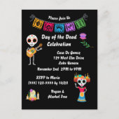 Dag van de Dode Suiker Schedel Skeletten Uitnodigi Briefkaart (Voorkant)