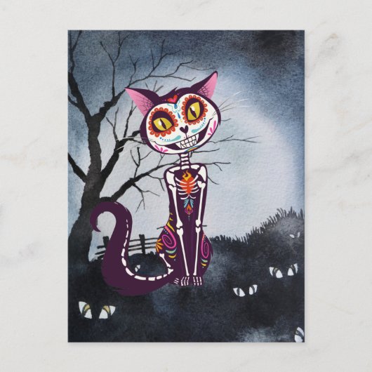 Dag van de Dode Suiker Skull Cat Briefkaart (Voorkant)