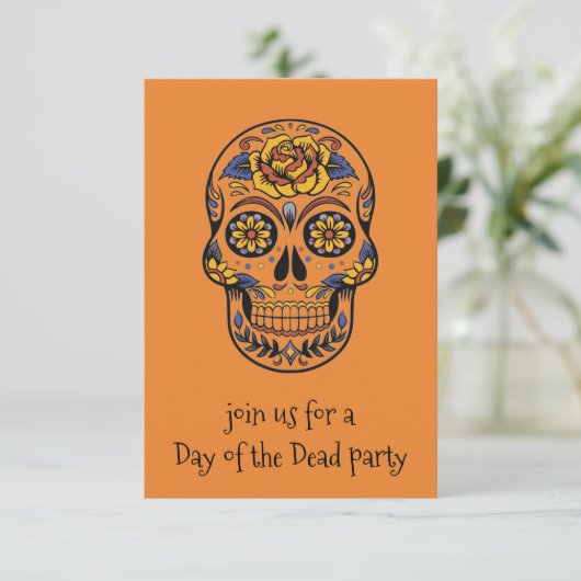 Dag van de Dode Suiker Skull Party Kaart (Staand voorkant)