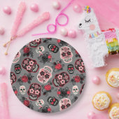 Dag van de dode suikerriet, grijs papieren bordje (Feest)