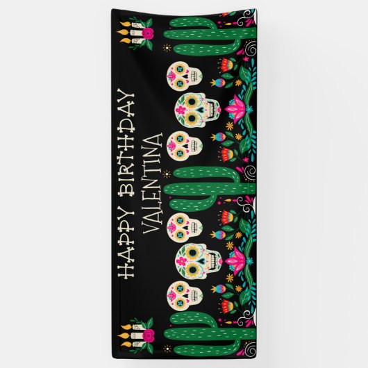 Dag van de dode Suikerrietskulls Fijne verjaardag Spandoek (Verticaal)