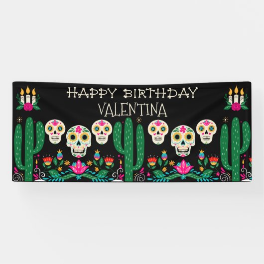 Dag van de dode Suikerrietskulls Fijne verjaardag Spandoek (Horizontaal)