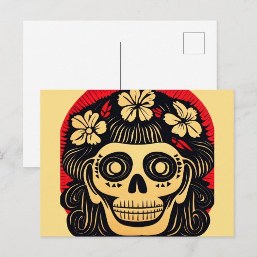 Dag van de Dode Suikerschedel 1 Feestdagenkaart (Voorkant / Achterkant)