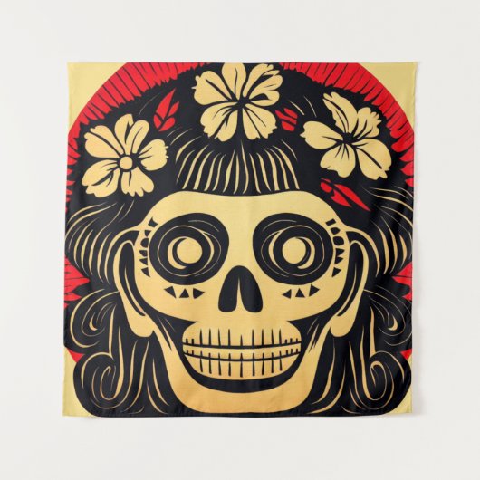 Dag van de Dode Suikerschedel 1 Wandkleed (Voorkant)