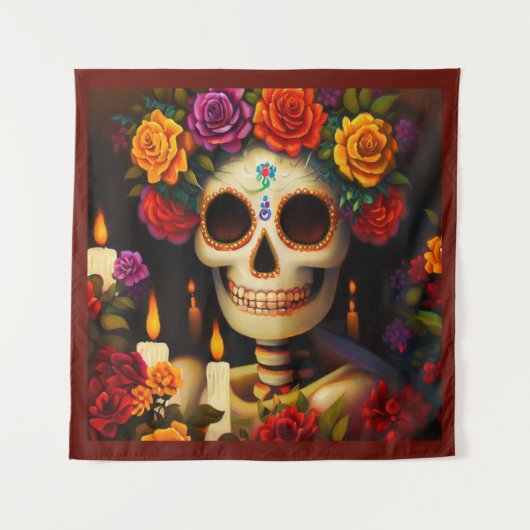 Dag van de Dode Suikerschedel 3 Wandkleed (Voorkant)