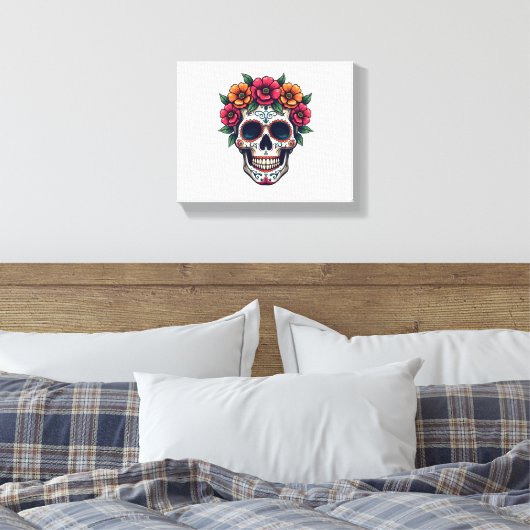 Dag van de Dode Suikerschedel - Dia de los Muertos Canvas Afdruk (Insitu (Slaapkamer))