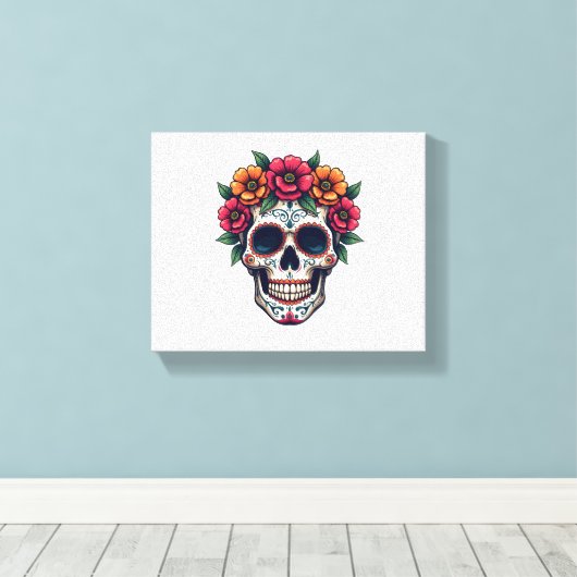 Dag van de Dode Suikerschedel - Dia de los Muertos Canvas Afdruk (Insitu (Houten vloer))