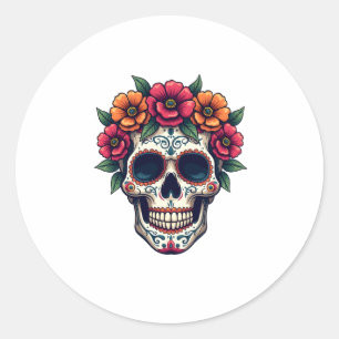 Dag van de Dode Suikerschedel - Dia de los Muertos Ronde Sticker