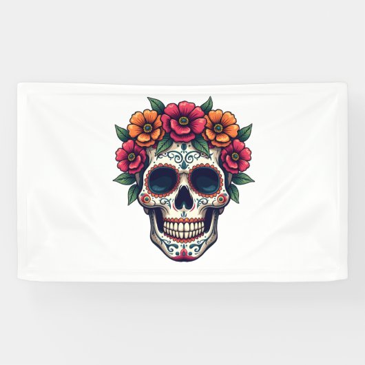 Dag van de Dode Suikerschedel - Dia de los Muertos Spandoek (Horizontaal)