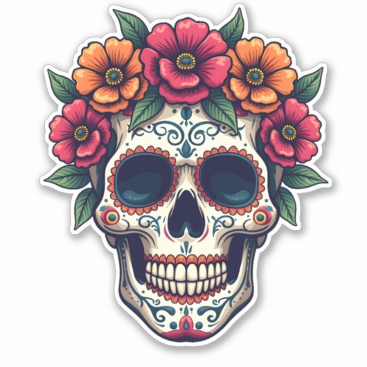 Dag van de Dode Suikerschedel - Dia de los Muertos Sticker (Voorkant)