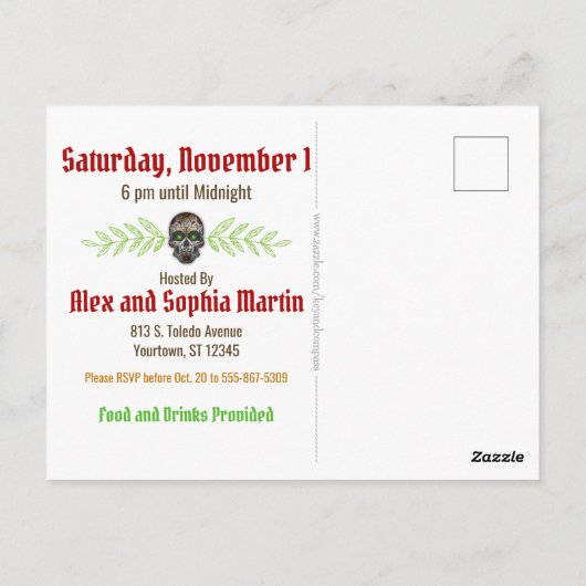 Dag van de Dode Suikerschedel | Halloween-Briefkaa Briefkaart (Achterkant)