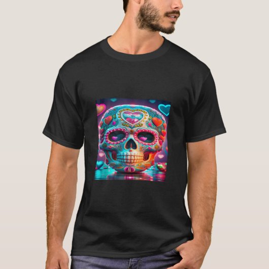 Dag van de Dode Suikerschedel Halloween Valentijns T-shirt (Voorkant)