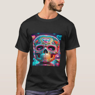 Dag van de Dode Suikerschedel Halloween Valentijns T-shirt