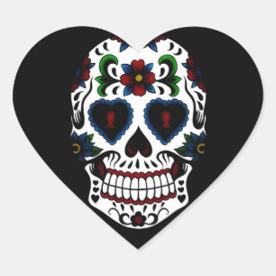 Dag van de dode suikerschedel in blauw hart sticker