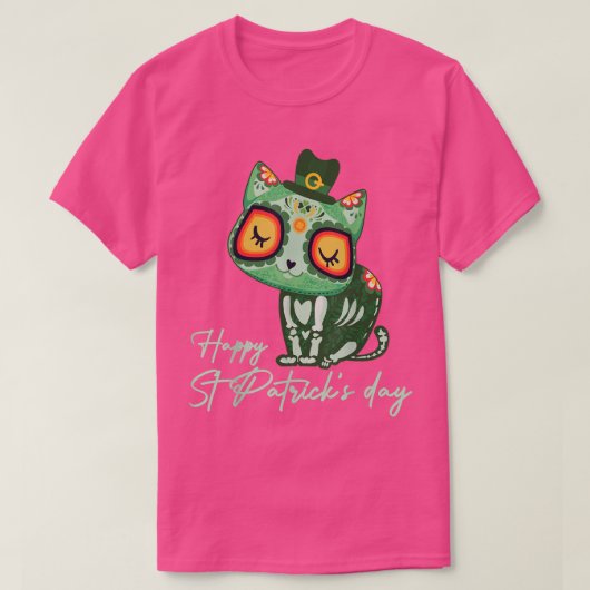Dag van de Dode Suikerschedel Kat Leprechaun Pet S T-shirt (Design voorkant)
