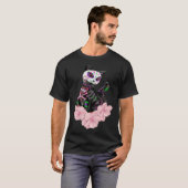 Dag van de Dode Suikerschedel Kat Roze Bloemen Pul T-shirt (Voorkant volledig)