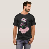 Dag van de Dode Suikerschedel Kat Roze Bloemen Pul T-shirt (Voorkant volledig)