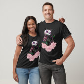 Dag van de Dode Suikerschedel Kat Roze Bloemen Pul T-shirt (Unisex)