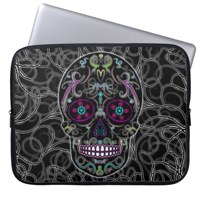 Dag van de dode suikerschedel - kleurloos zwart laptop sleeve (Voorkant)