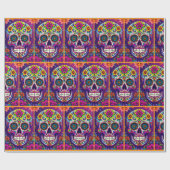 Dag van de Dode Suikerschedel Kleurrijke Bloemen Cadeaupapier (Vlak)