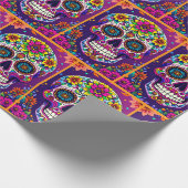 Dag van de Dode Suikerschedel Kleurrijke Bloemen Cadeaupapier (Hoek)