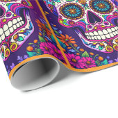Dag van de Dode Suikerschedel Kleurrijke Bloemen Cadeaupapier (Rol Hoek)