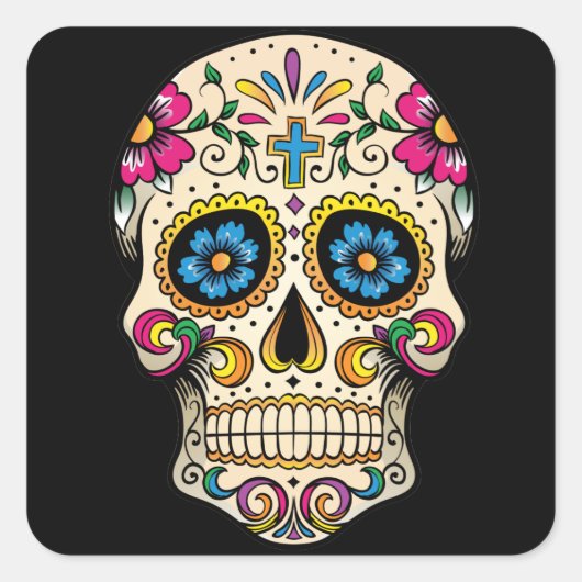 Dag van de Dode Suikerschedel met Cross Sticker (Voorkant)