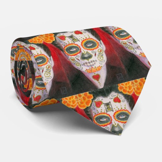 Dag van de dode suikerschedel met hart stropdas (Opgerold)