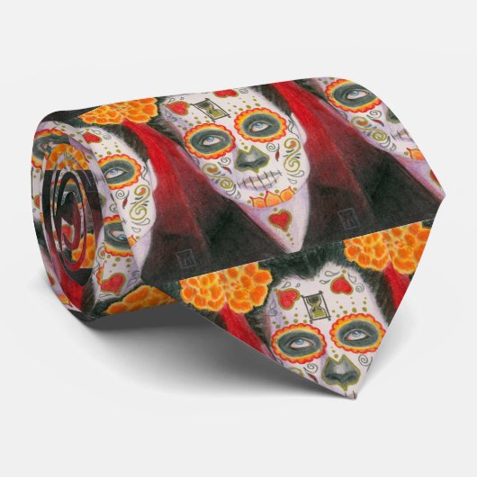 Dag van de dode suikerschedel met hart stropdas (Opgerold)
