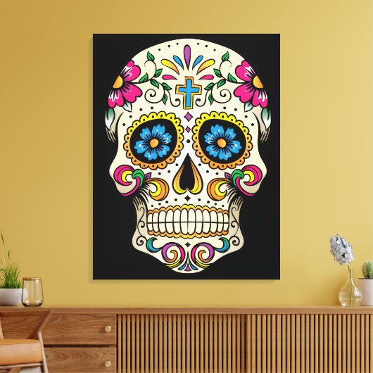 Dag van de dode suikerschedel met kruis canvas afdruk (Insitu (Woonkamer))