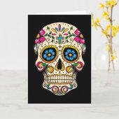 Dag van de dode suikerschedel met kruis kaart (Gele Bloem)