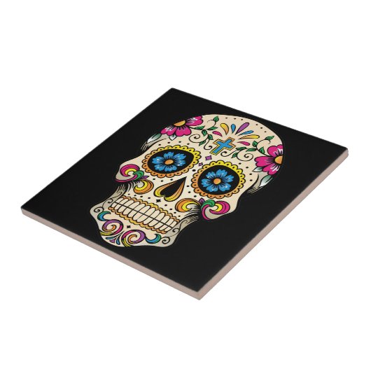 Dag van de dode suikerschedel met kruis tegeltje (Zijkant)