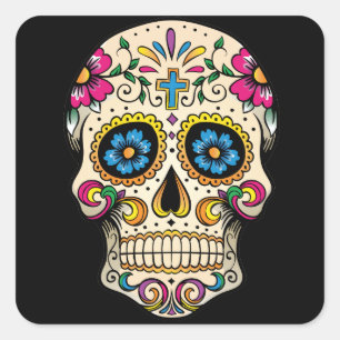 Dag van de dode suikerschedel met kruissticker vierkante sticker