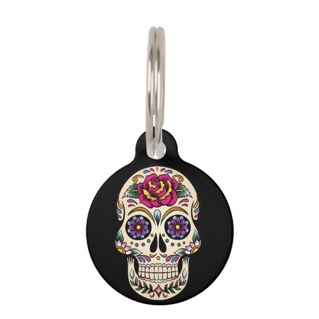 Dag van de dode suikerschedel met Roos Huisdierpenning (Voorkant)