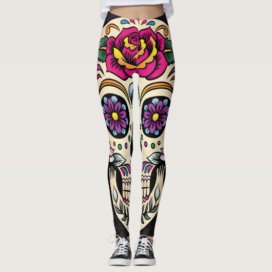Dag van de dode suikerschedel met Roos Leggings (Voorkant)