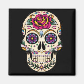 Dag van de Dode Suikerschedel met Roos Magnet (Voorkant)