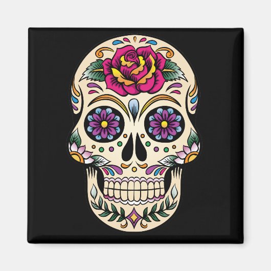 Dag van de Dode Suikerschedel met Roos Magnet (Voorkant)