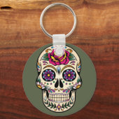 Dag van de dode suikerschedel met Roos Sleutelhang Sleutelhanger (Voorkant)