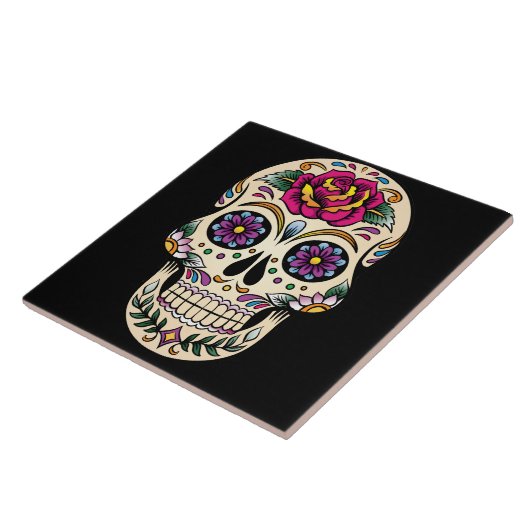 Dag van de dode suikerschedel met Roos Tegeltje (Zijkant)