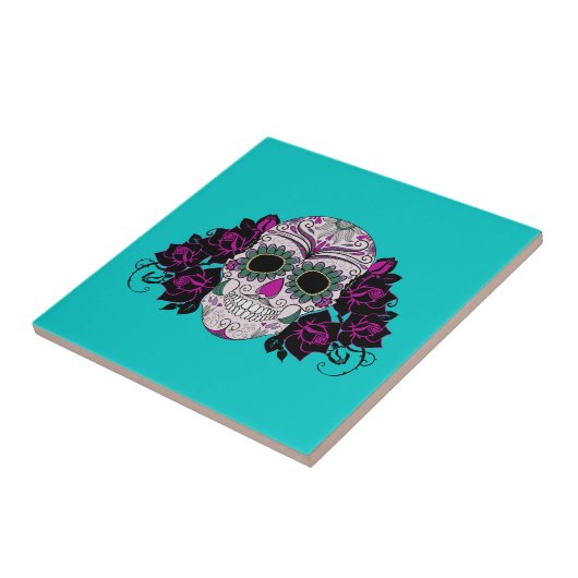 Dag van de dode suikerschedel met Rozen Tegeltje (Zijkant)