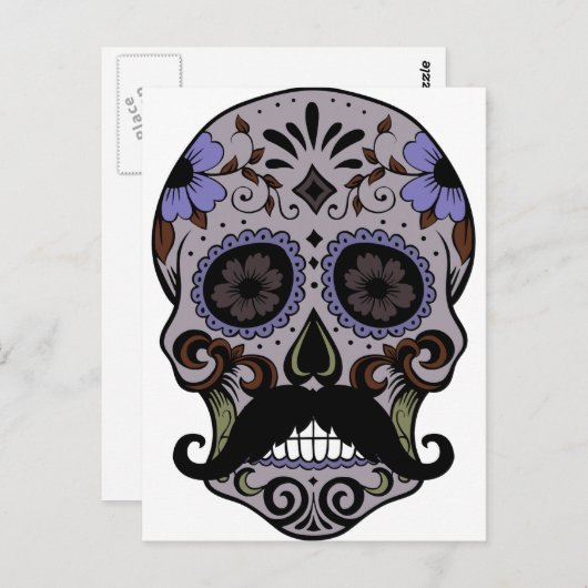 Dag van de dode suikerschedel met snor briefkaart (Voorkant / Achterkant)