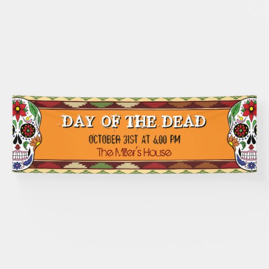 Dag van de Dode Suikerschedel Mexicaanse Halloween Spandoek (Horizontaal)