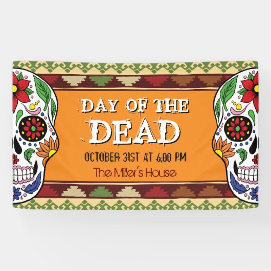 Dag van de Dode Suikerschedel Mexicaanse Halloween Spandoek (Horizontaal)