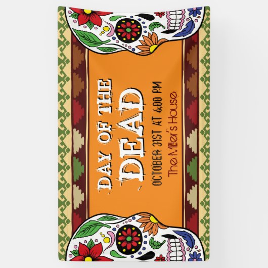 Dag van de Dode Suikerschedel Mexicaanse Halloween Spandoek (Verticaal)