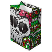 Dag van de Dode Suikerschedel Mexicaanse vlag Glit Medium Cadeauzakje (Voorkant Gekanteld)