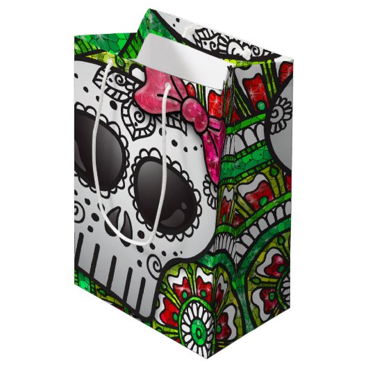 Dag van de Dode Suikerschedel Mexicaanse vlag Glit Medium Cadeauzakje (Voorkant Gekanteld)