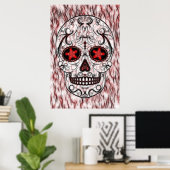 Dag van de dode suikerschedel - Rood en zwart frac Poster (Thuiskantoor)